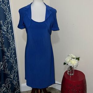 Joseph Ribkoff Short Sleeves Collar Blue Sheath Dress sz 4